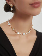 Sunflower Baroque Coin Pearl Drop Earrings
