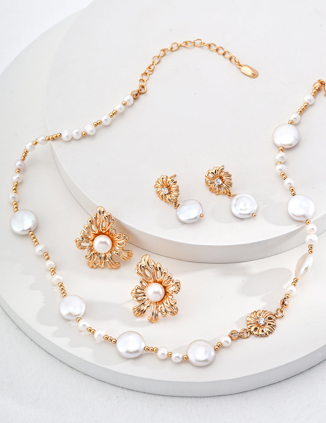 Sunflower Baroque Coin Pearl Drop Earrings