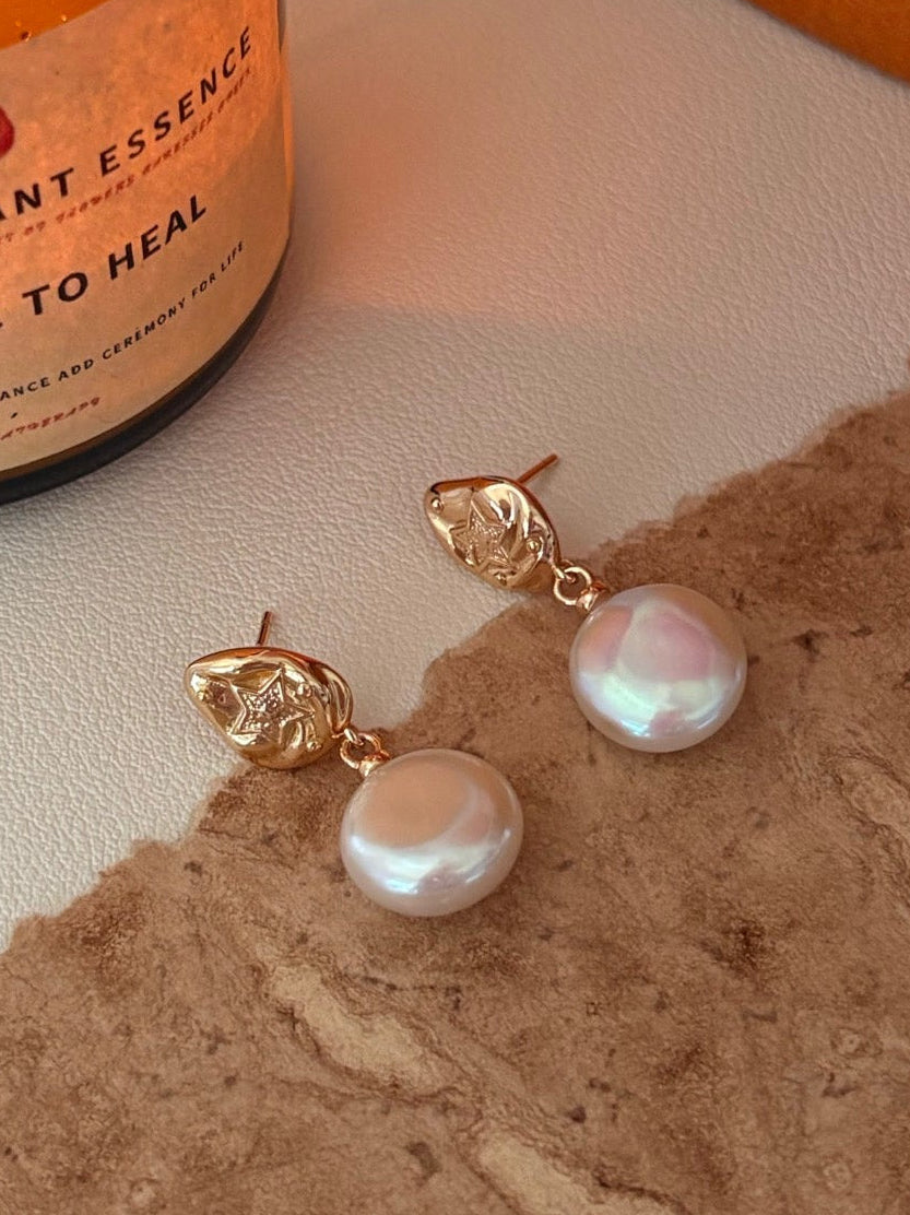 Stella Baroque Coin Pearl Drop Earrings