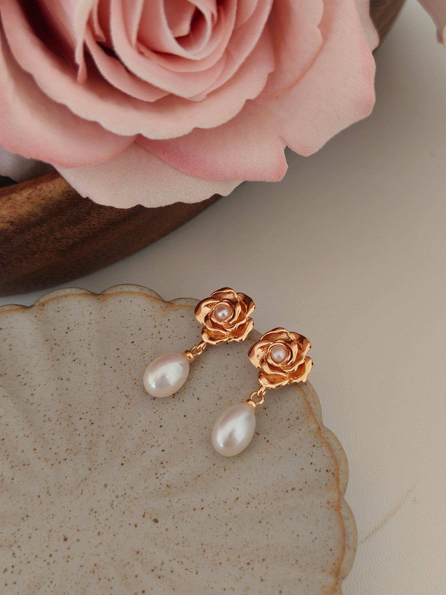 Vintage Rose and Rice Pearl Drop Earring