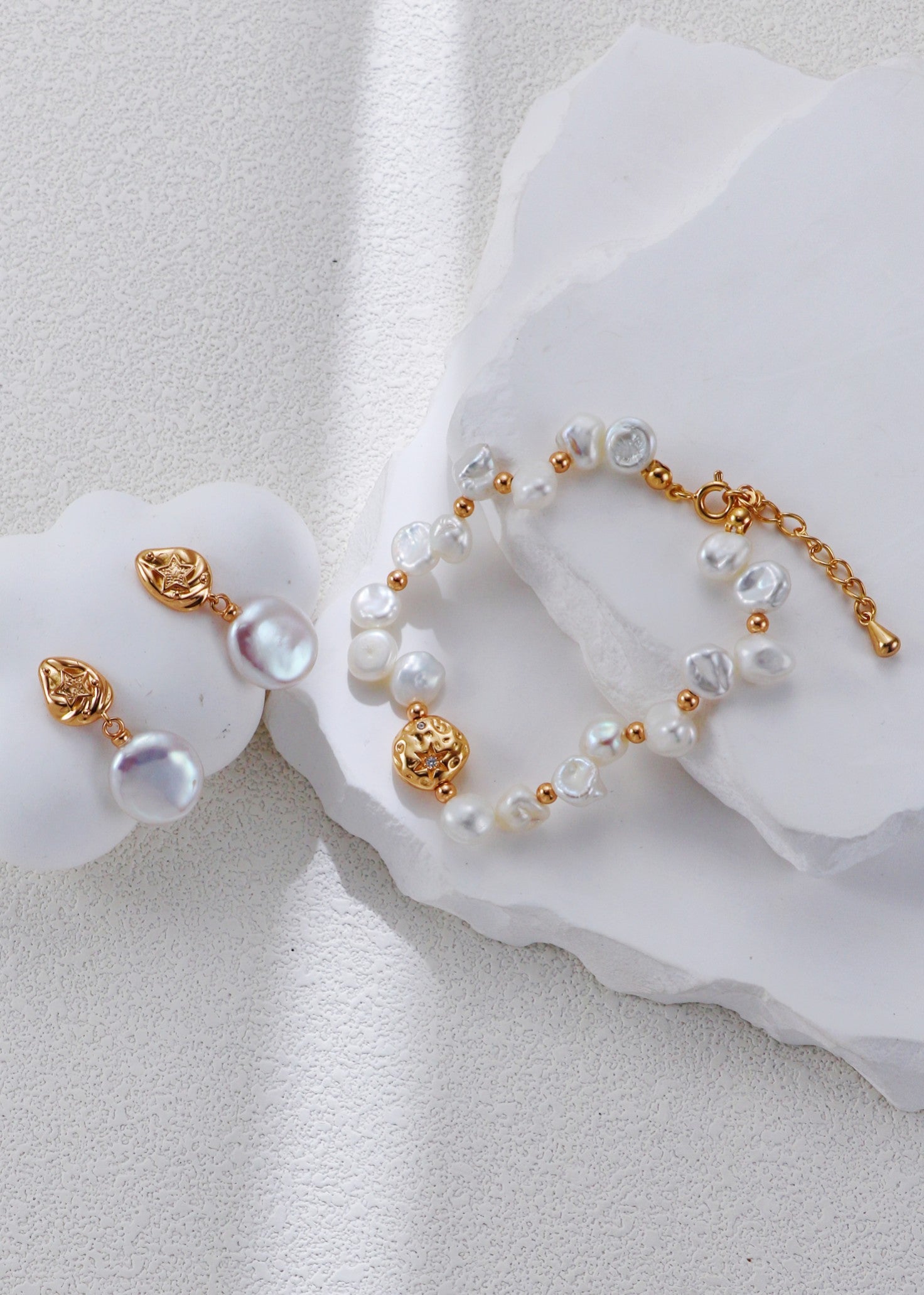 Stella Baroque Coin Pearl Drop Earrings