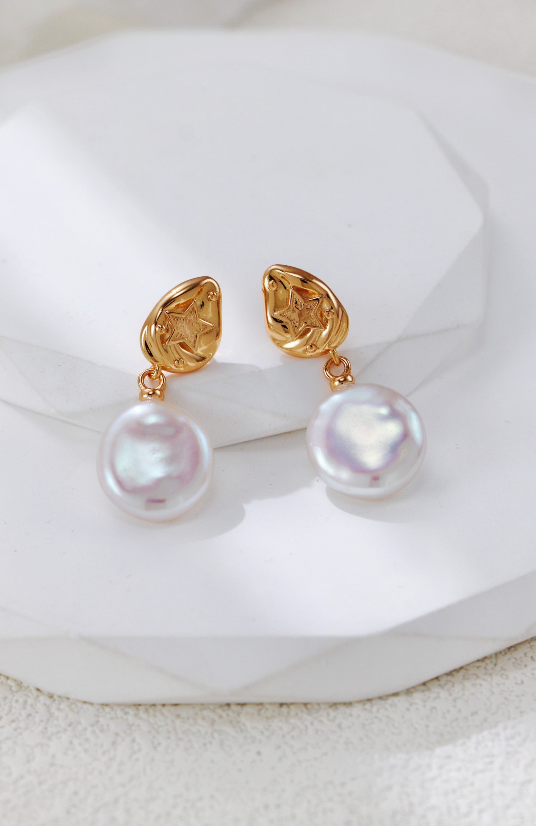 Stella Baroque Coin Pearl Drop Earrings