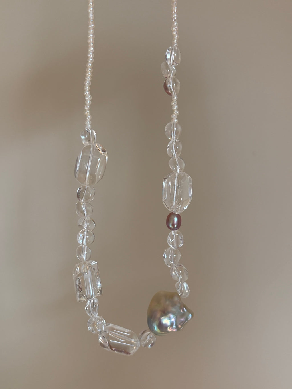 White Crystal With Fishtail Baroque Pearl Necklace
