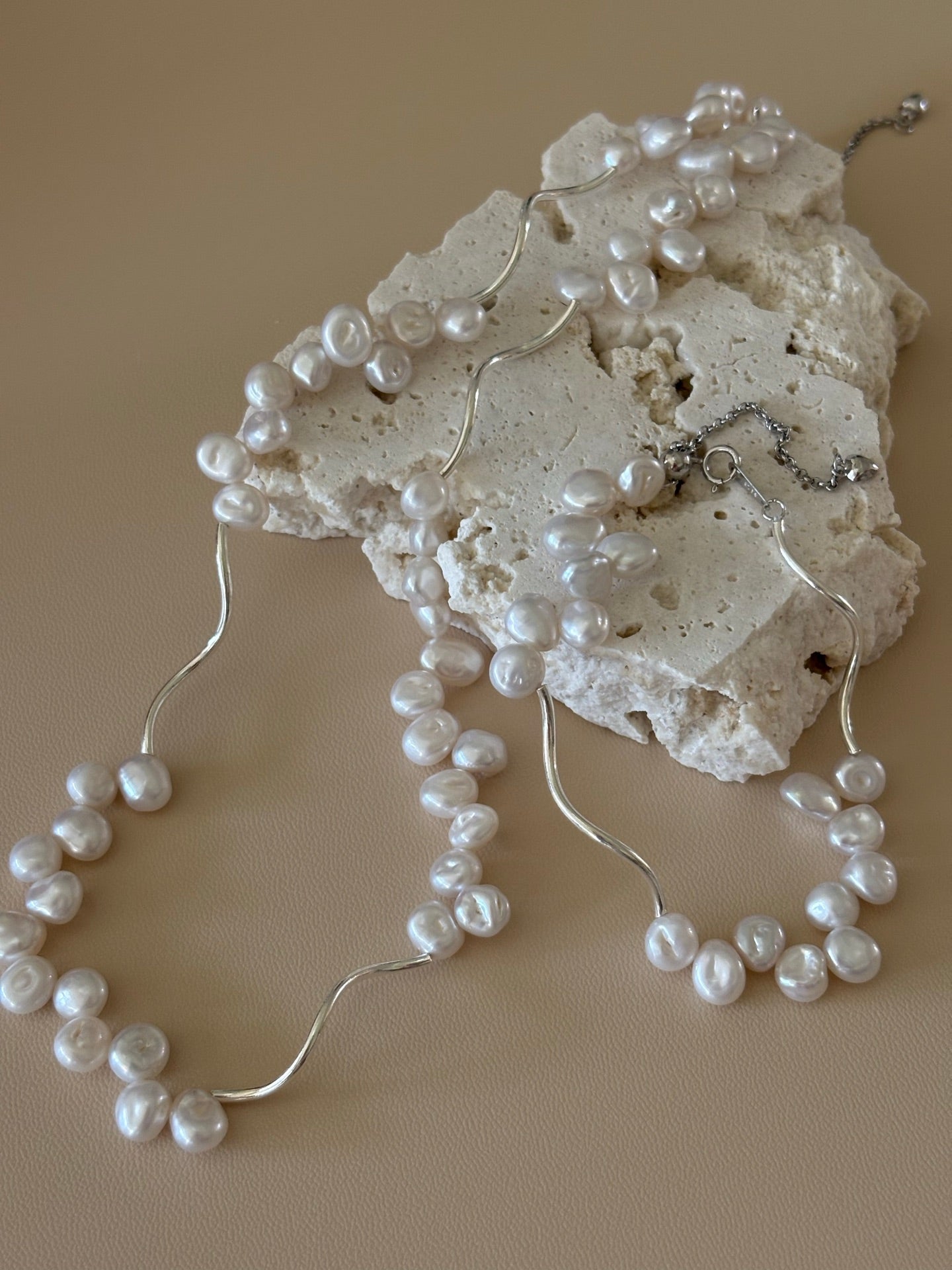 Mini Baroque Pearl With Silver Necklace