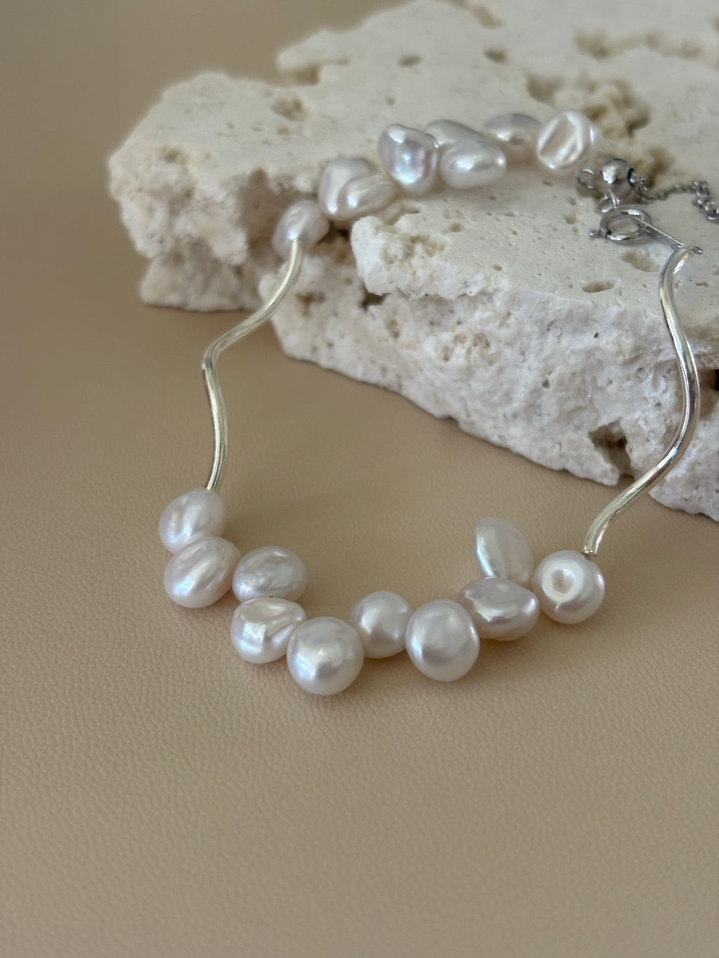 Mini Baroque Pearl With Silver Bracelet