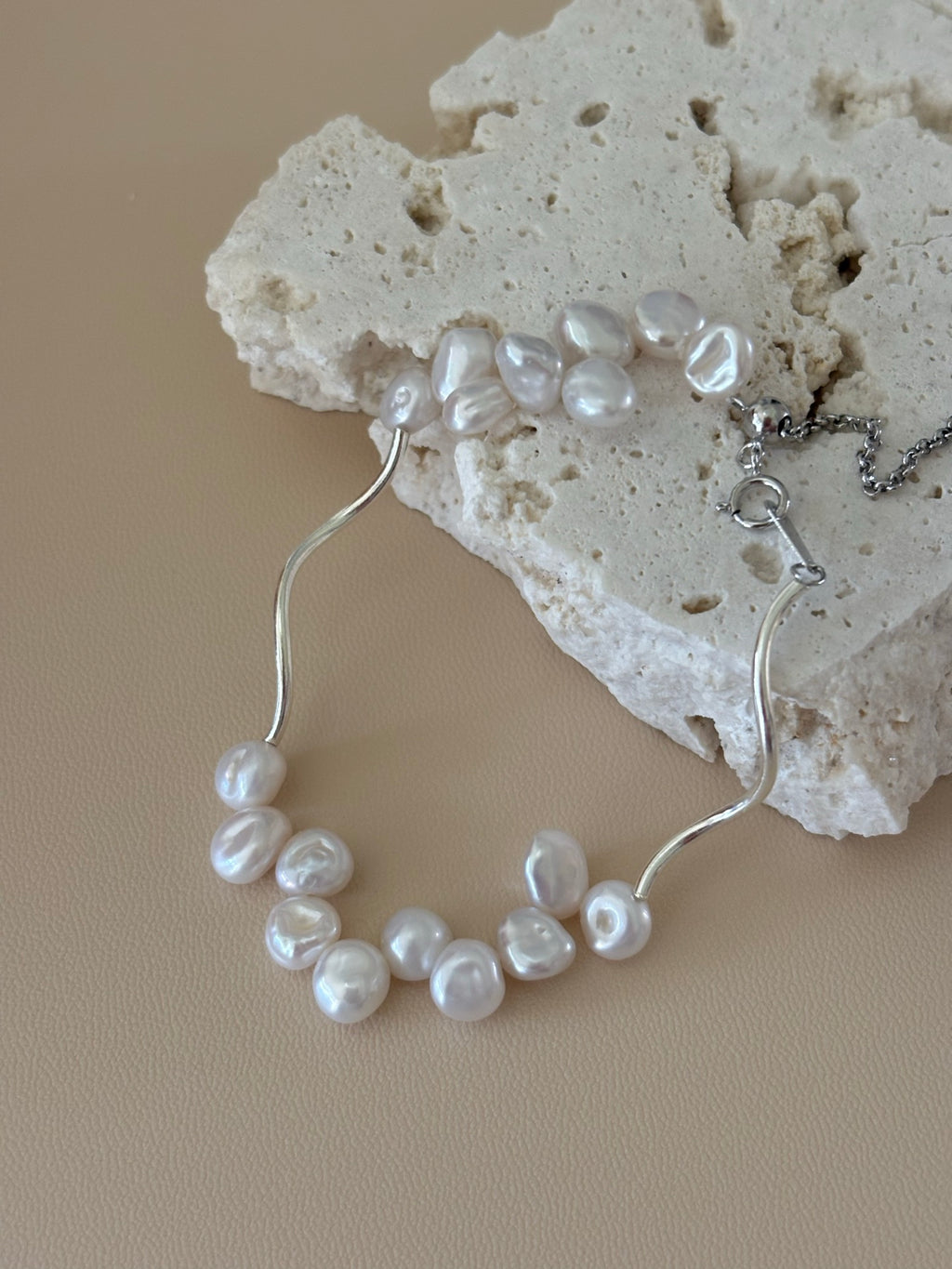 Mini Baroque Pearl With Silver Bracelet
