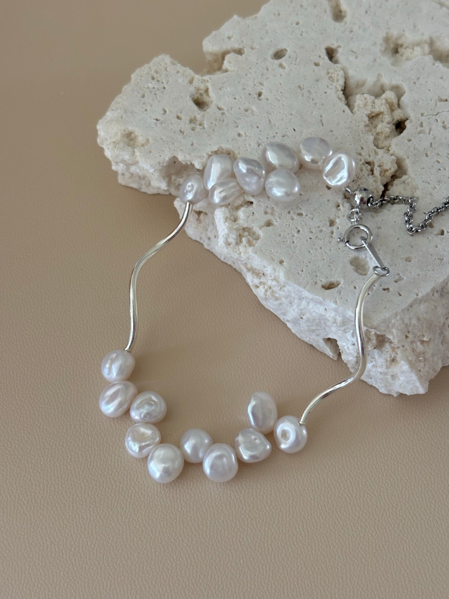 Mini Baroque Pearl With Silver Bracelet