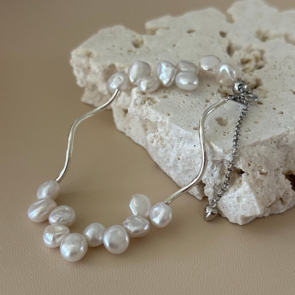 Mini Baroque Pearl With Silver Bracelet