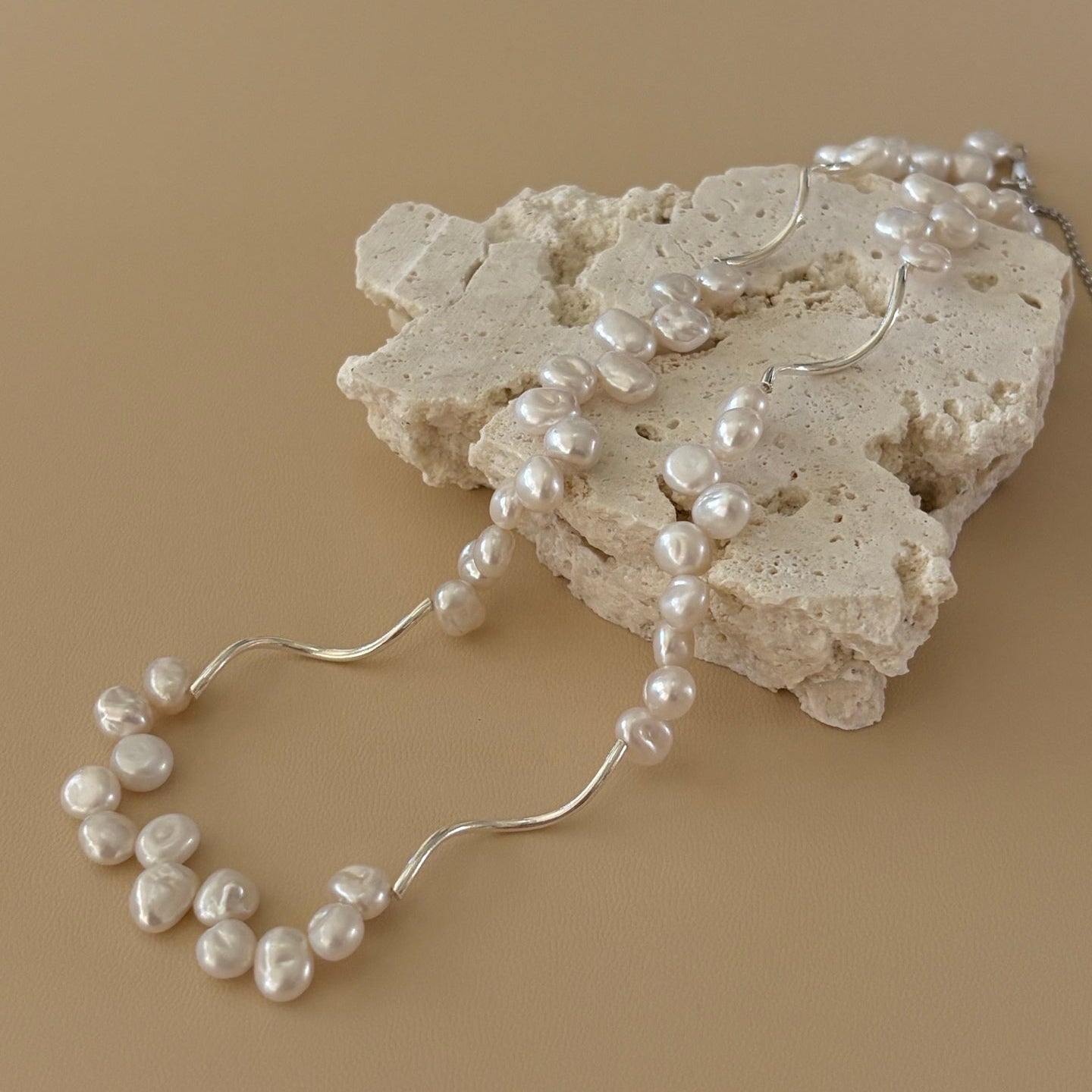 Mini Baroque Pearl With Silver Necklace