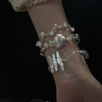 White Crystal With Stick Pearls Bracelet