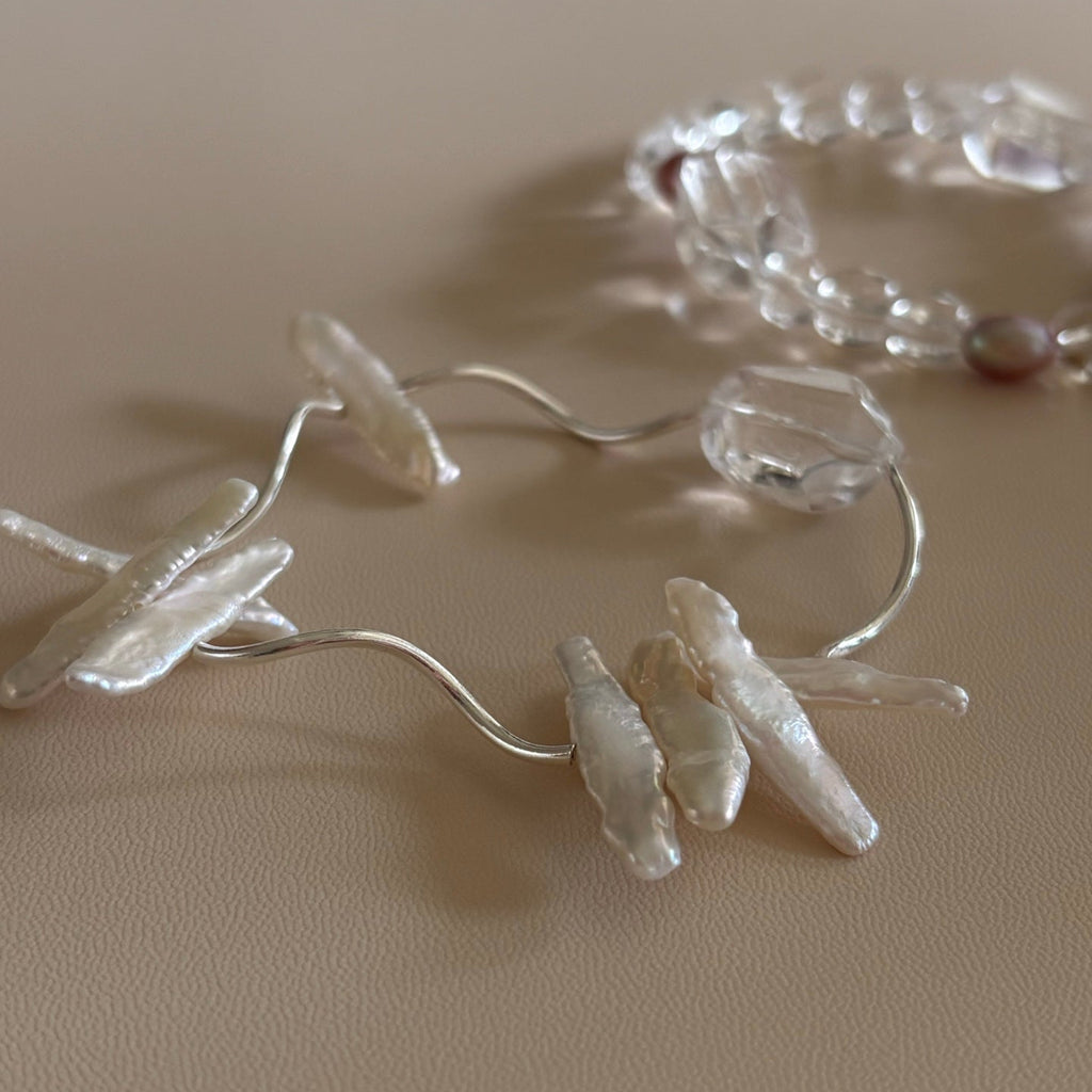 White Crystal With Stick Pearls Bracelet