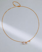 Tiny Round-Pearl With Zircon Pendant Necklace