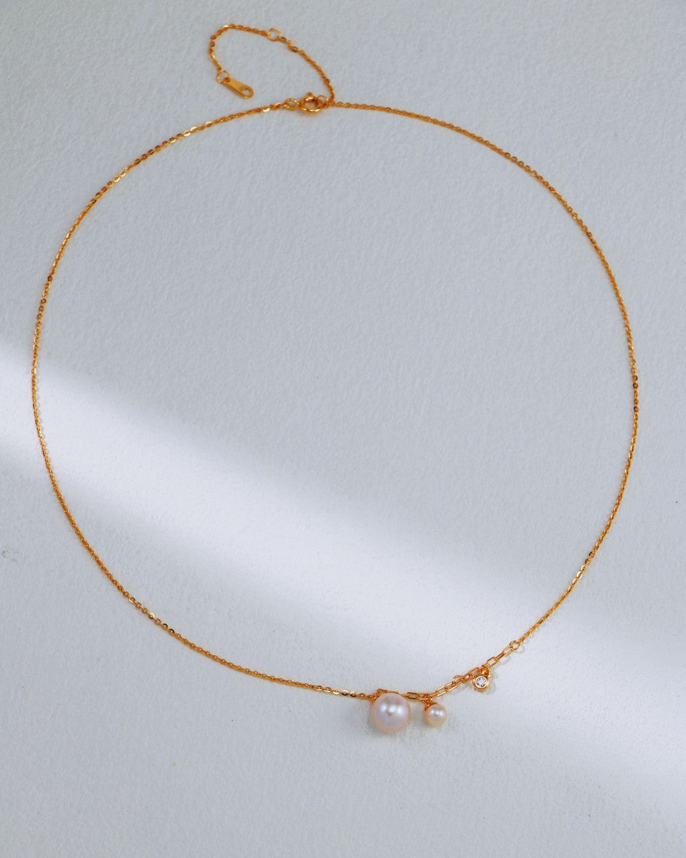 Tiny Round-Pearl With Zircon Pendant Necklace