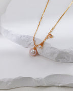 Tiny Round-Pearl With Zircon Pendant Necklace