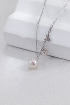 Tiny Round-Pearl With Zircon Pendant Necklace