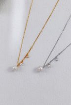 Tiny Round-Pearl With Zircon Pendant Necklace
