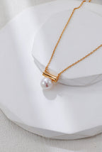 Minimal Lines Round Pearl Pendant Necklace & Earrings