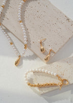 Tiny Pearl With Teardrop Gold Pendant Necklace