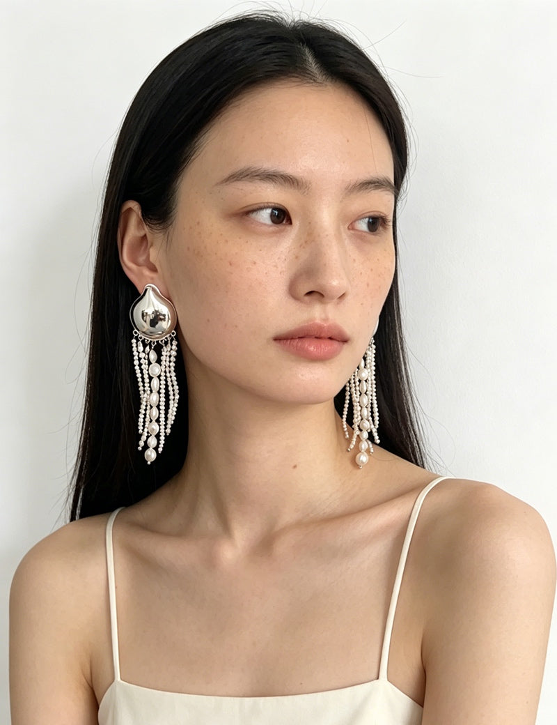 Shell Murmur Pearl Tassel Earrings
