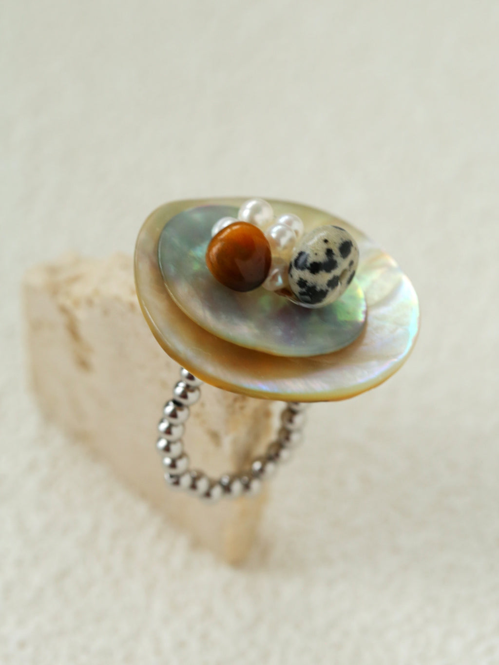 Stacked Seashell Handmade Stretch Ring