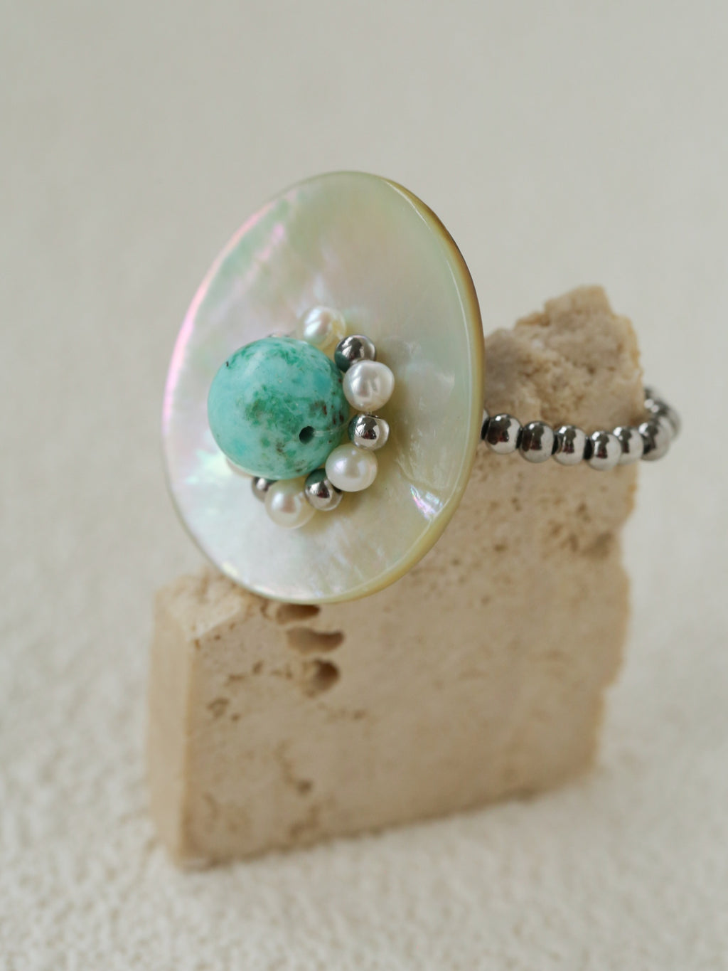Stacked Seashell Handmade Stretch Ring