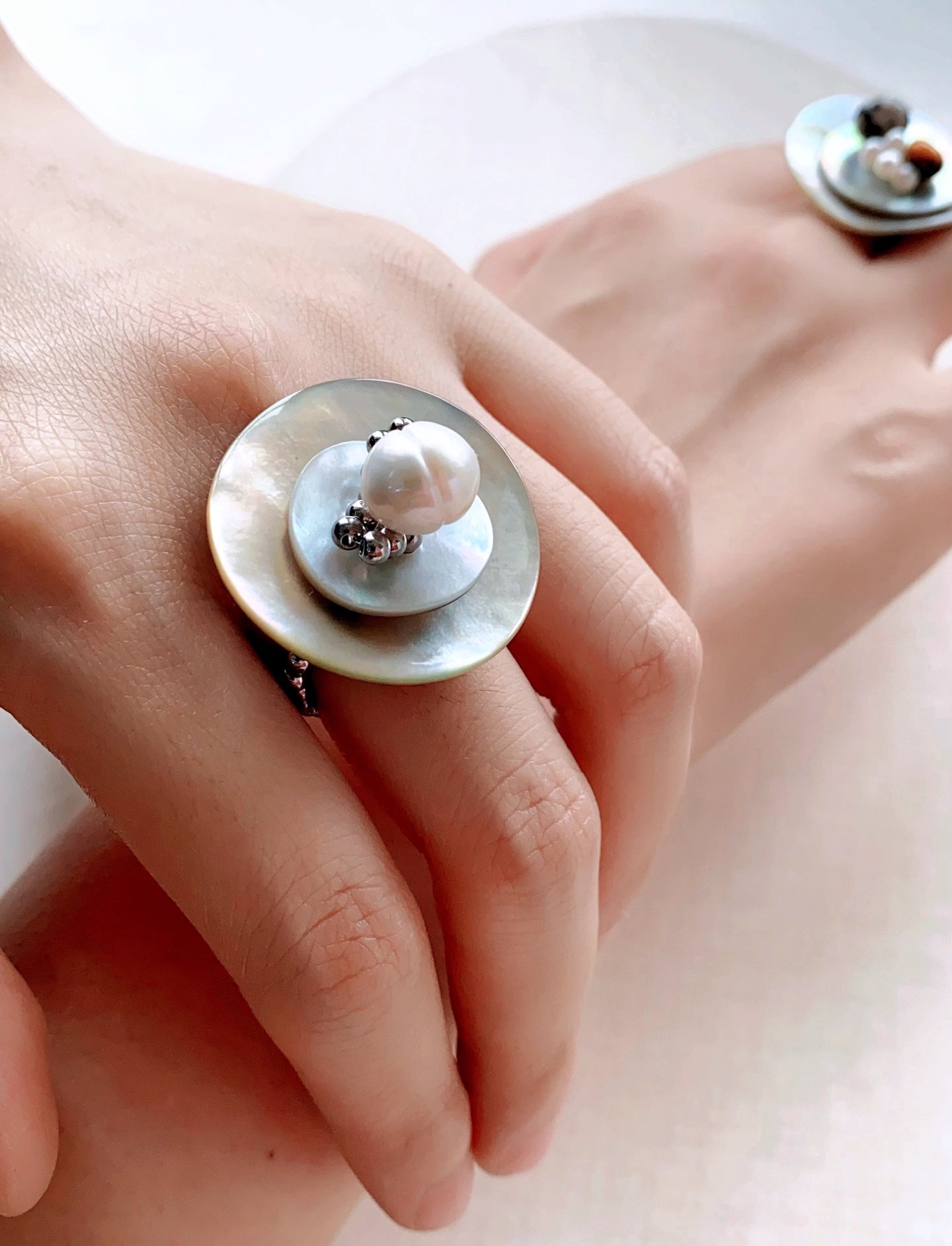 Stacked Seashell Handmade Stretch Ring