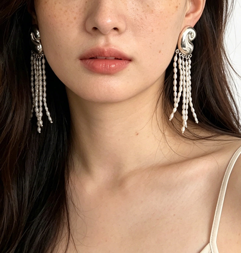 Conch Chime Pearl Tassel Earrings