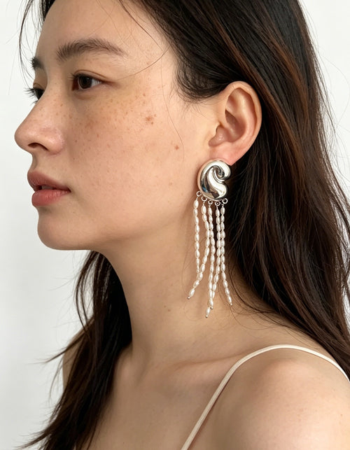 Conch Chime Pearl Tassel Earrings