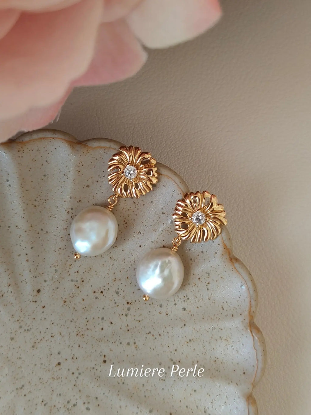 Sunflower Baroque Coin Pearl Drop Earrings