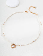 Gilded Lava Heart Shell Pendant Pearl Necklace