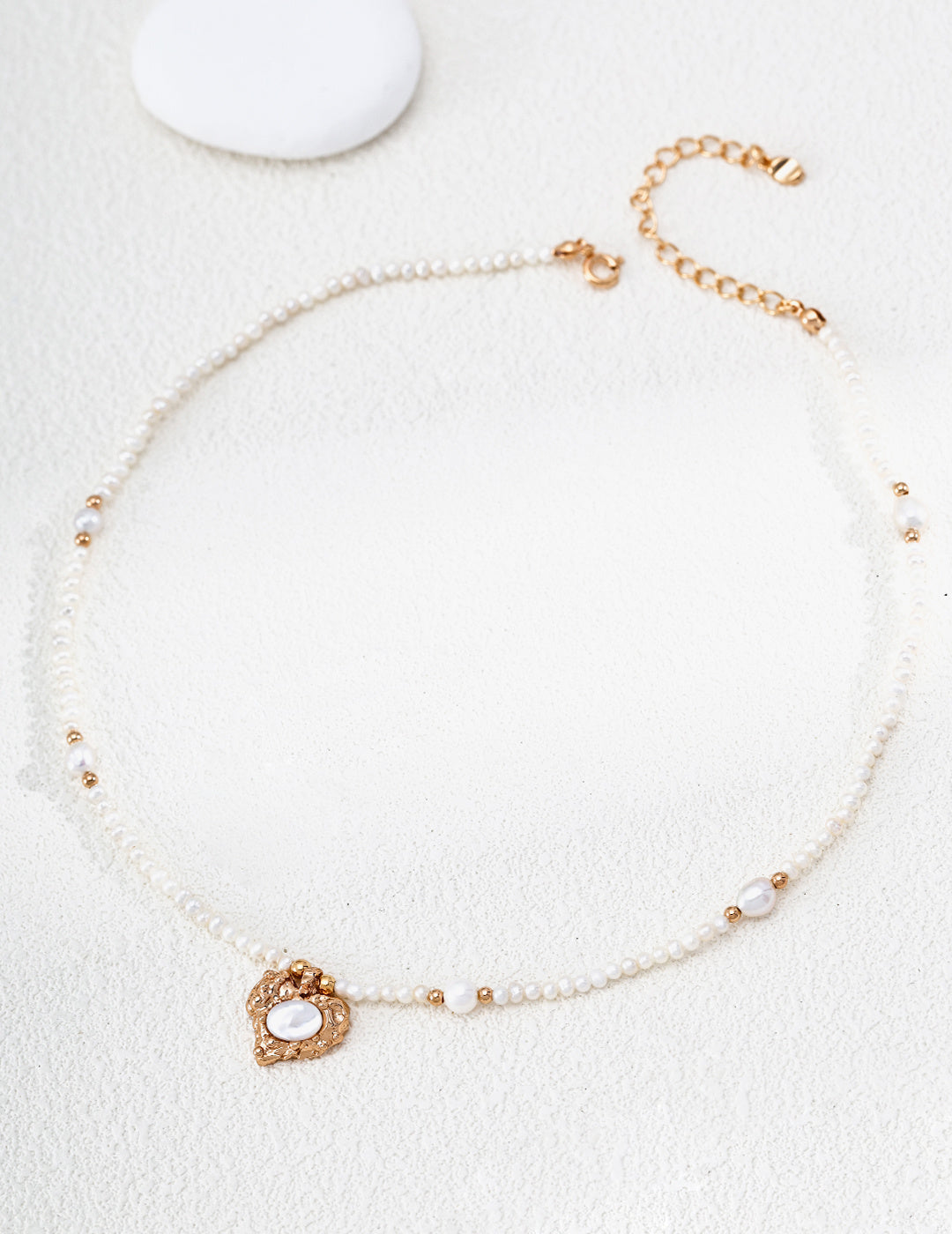 Gilded Lava Heart Shell Pendant Pearl Necklace