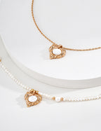 Gilded Lava Heart Shell Pendant Pearl Necklace