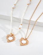 Gilded Lava Heart Shell Pendant Pearl Necklace