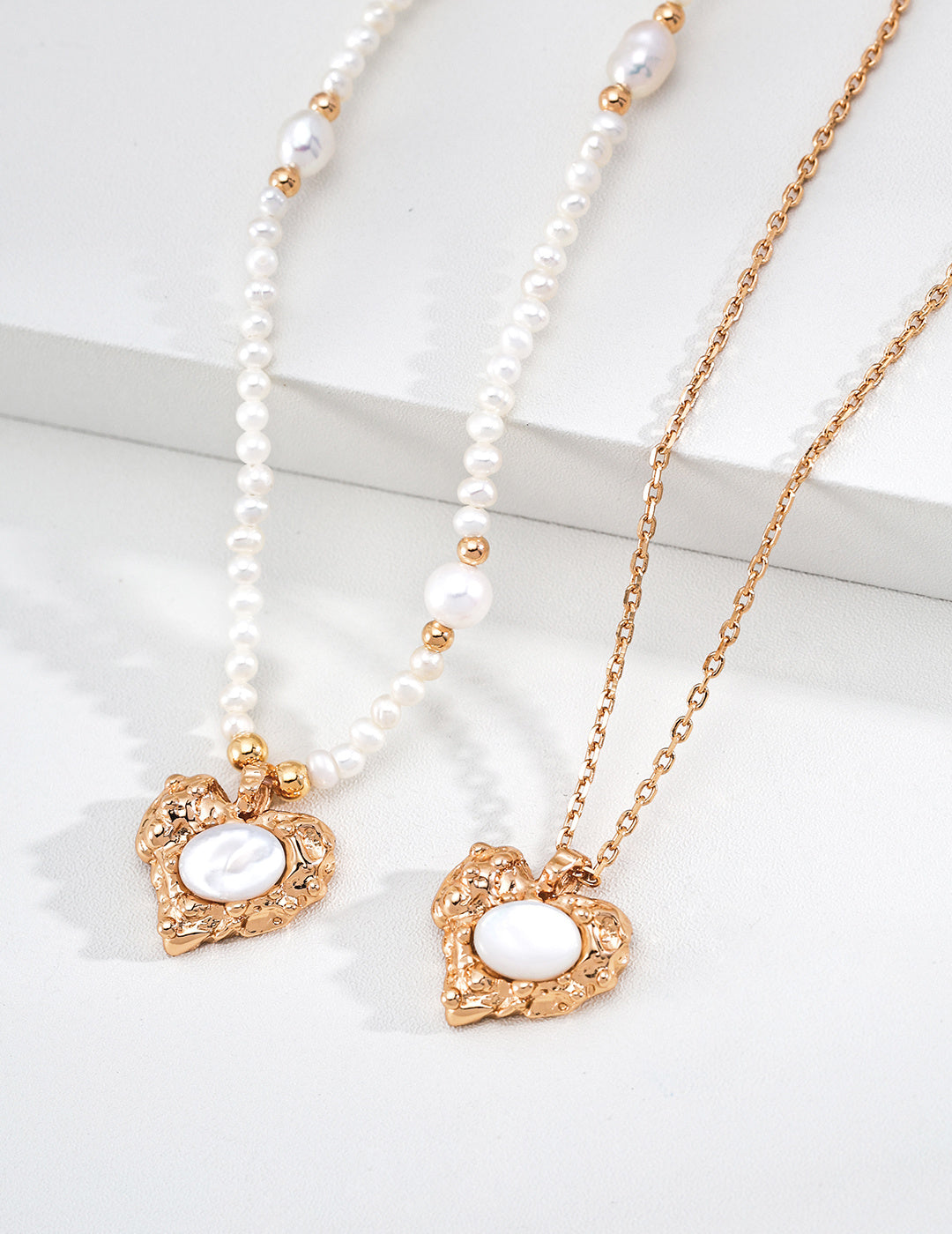 Gilded Lava Heart Shell Pendant Pearl Necklace