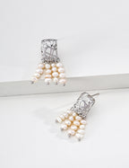Woven Net Tassel Pearl Earrings
