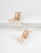 Woven Net Tassel Pearl Earrings