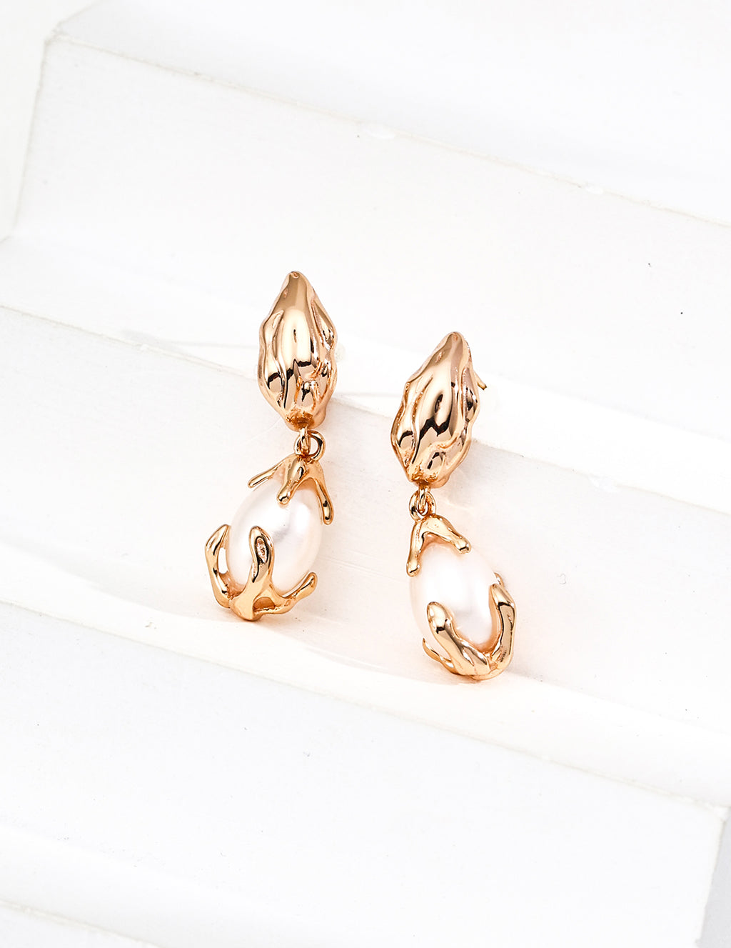 Gilded Lava Pearl Drop Earrings