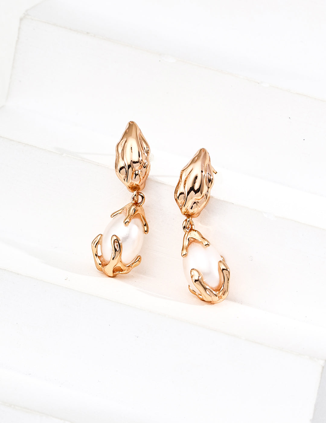 Gilded Lava Pearl Drop Earrings