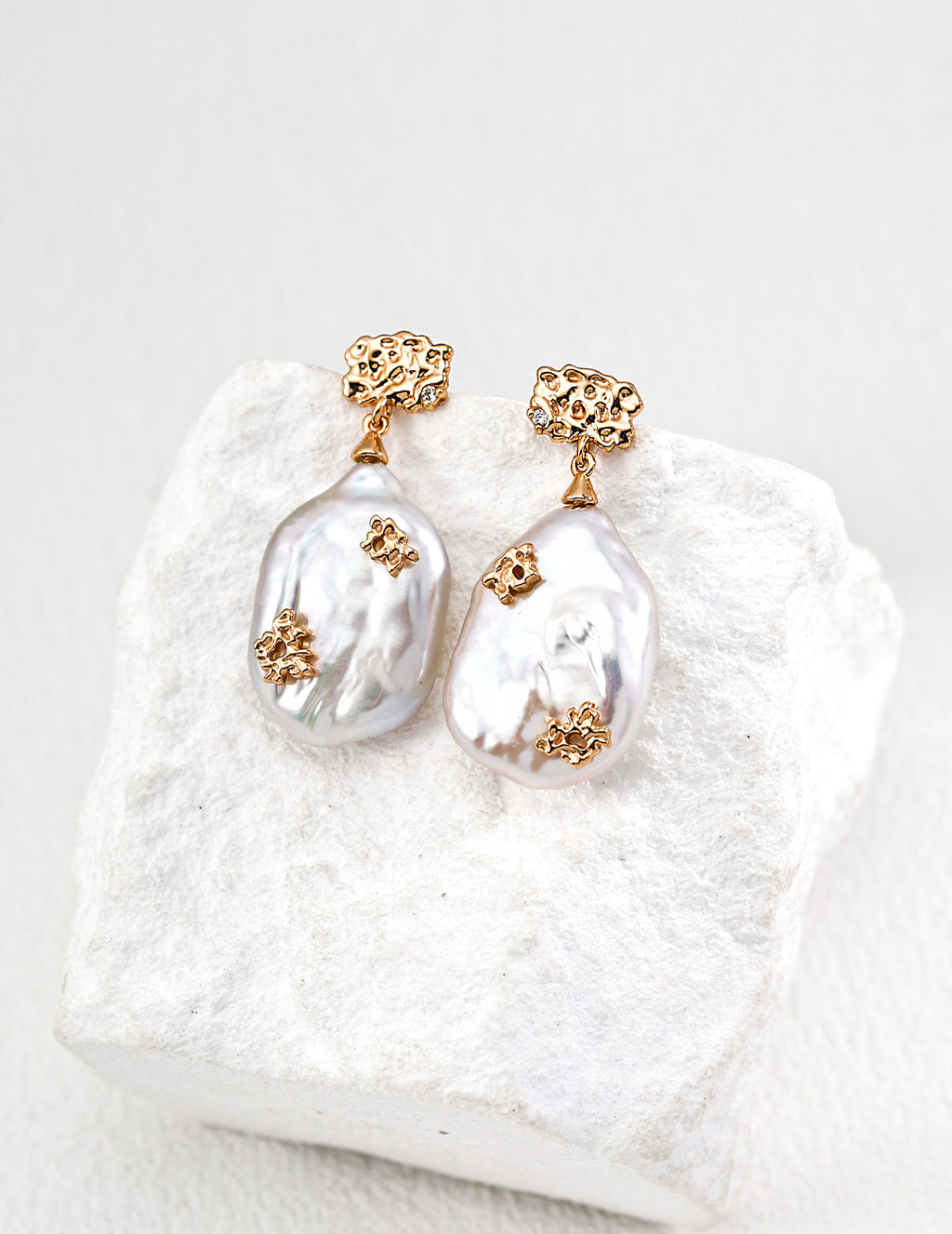 Vintage Large Baroque Pearl & Zircon Drop Earrings