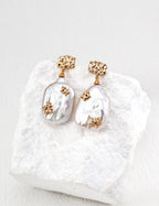 Vintage Large Baroque Pearl & Zircon Drop Earrings