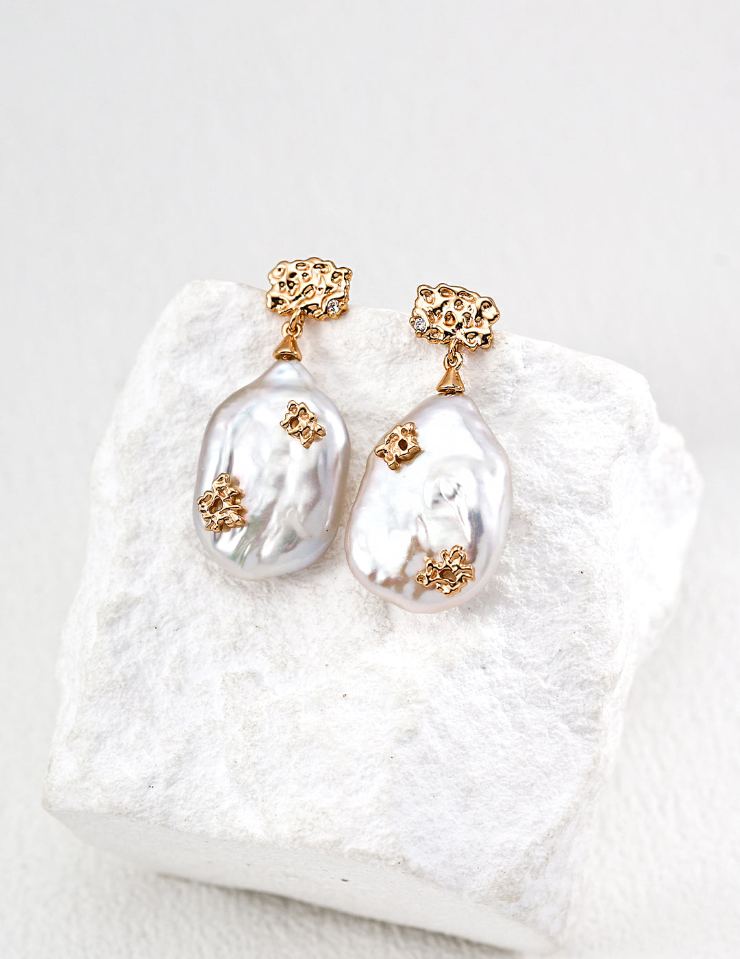 Vintage Large Baroque Pearl & Zircon Drop Earrings