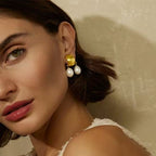 Vintage Golden Texture With Drop Pearl Earrings