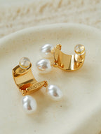 Vintage Golden Texture With Drop Pearl Earrings