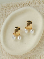 Vintage Golden Texture With Drop Pearl Earrings
