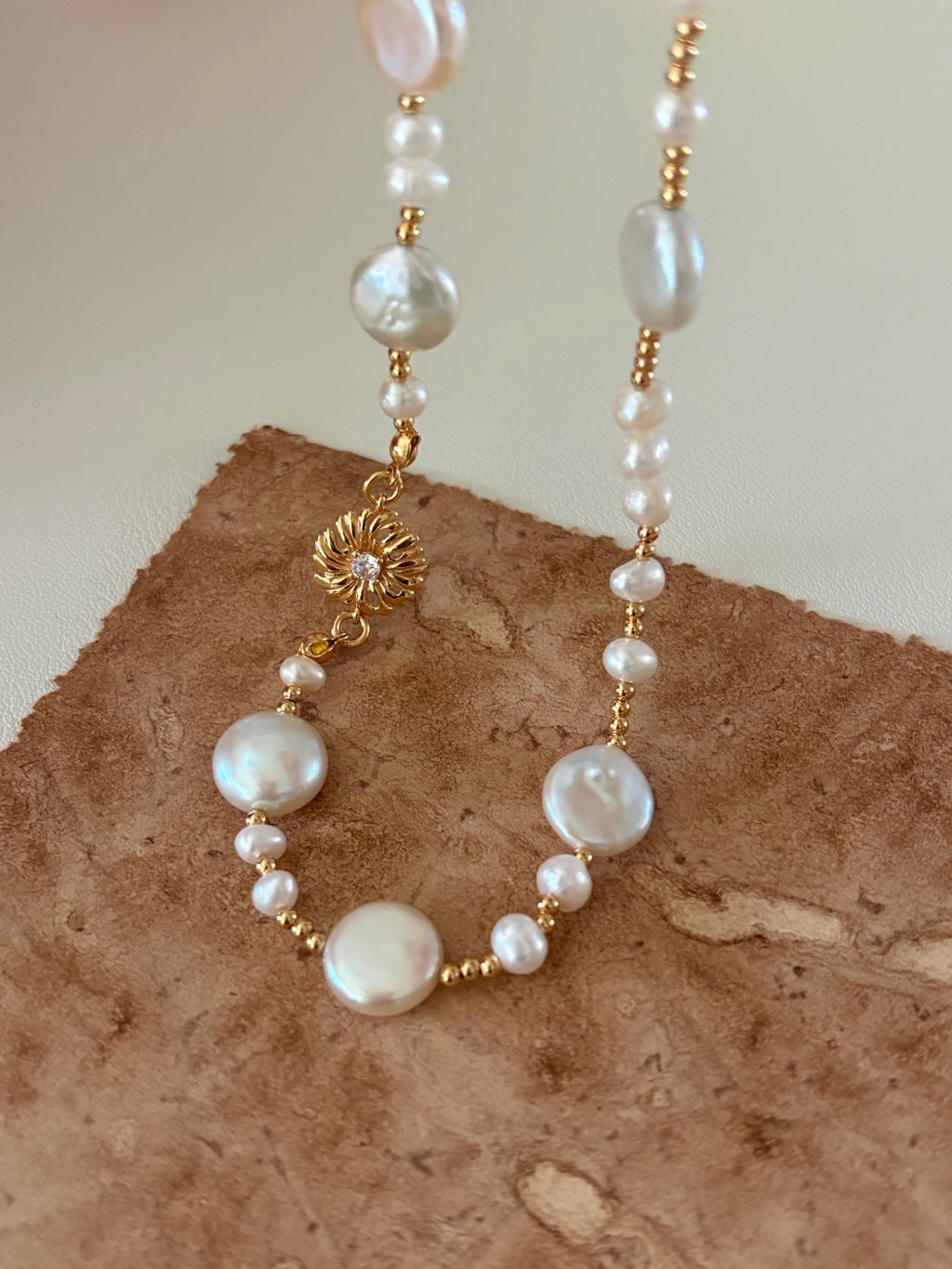 Sunflower Baroque Coin Pearl Necklace