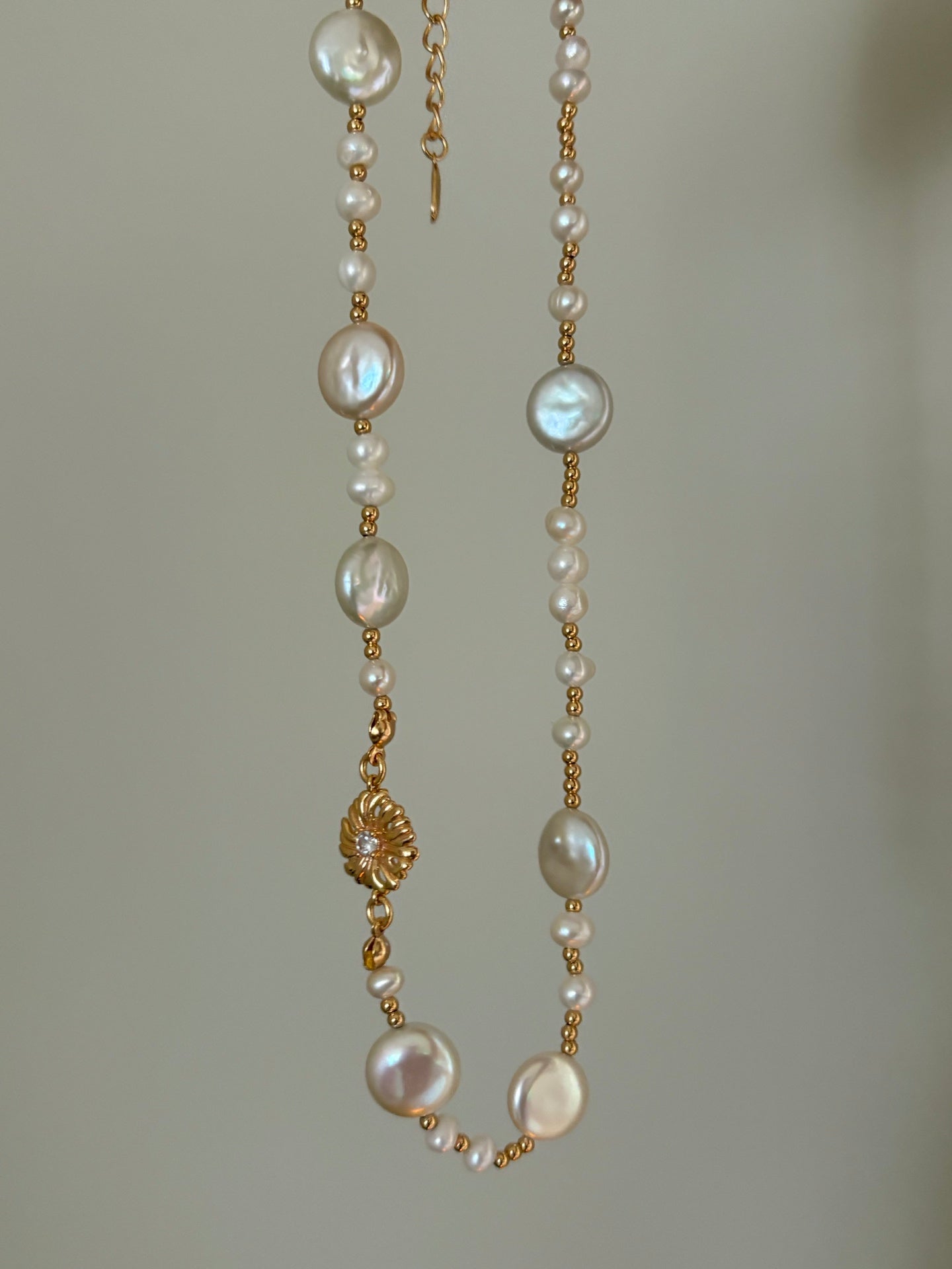 Sunflower Baroque Coin Pearl Necklace