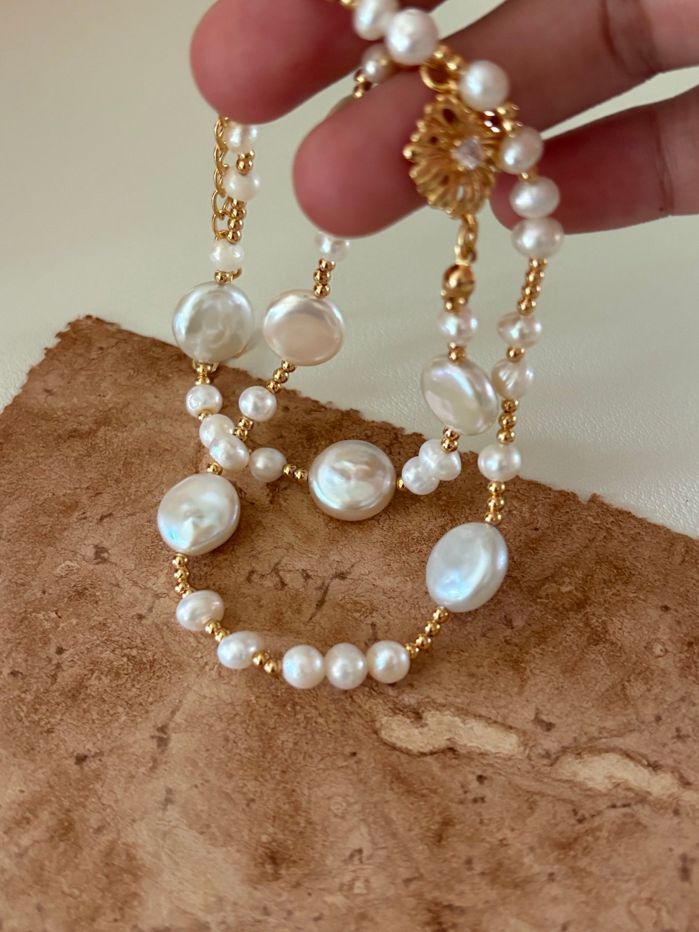 Sunflower Baroque Coin Pearl Necklace