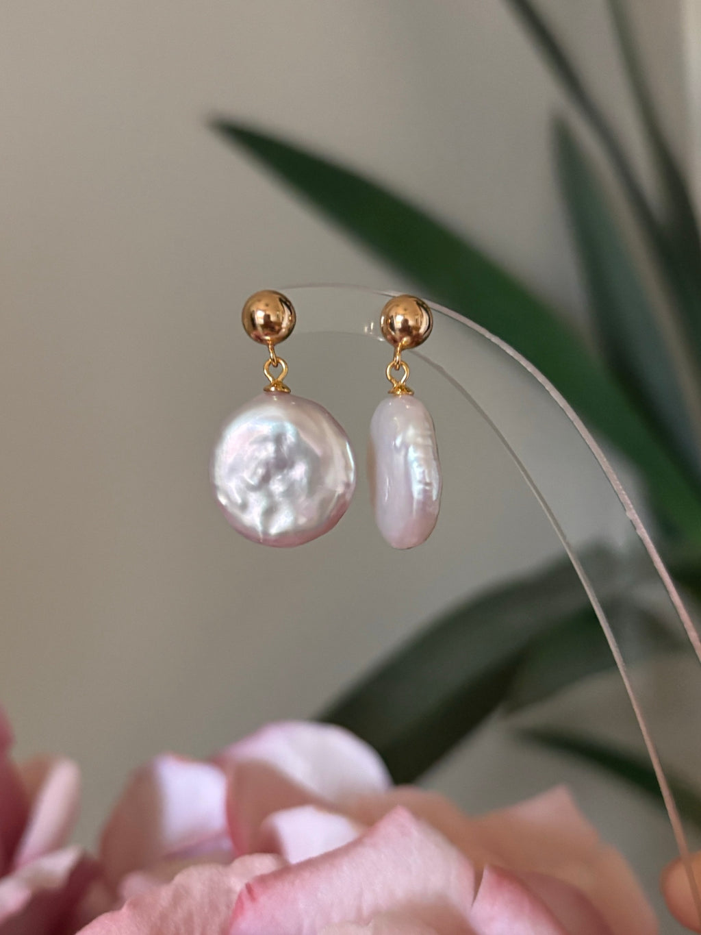 Baroque Coin Pearl Drop Earrings