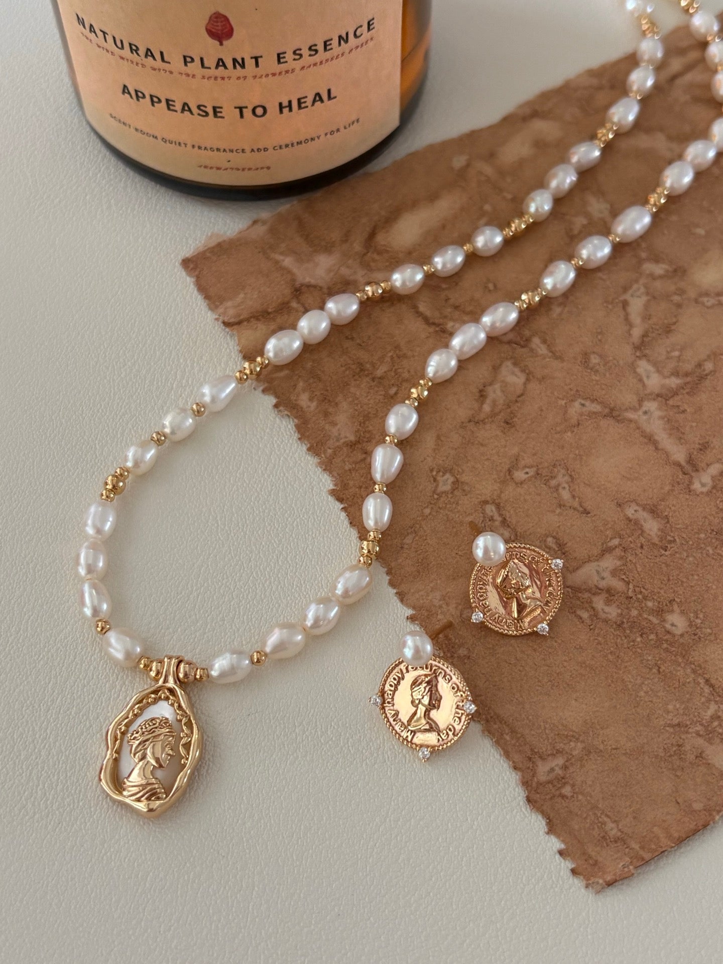 Vintage Queen Coin Pearl Stud Earrings