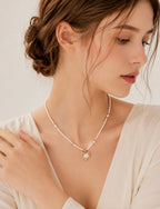 Gilded Lava Heart Shell Pendant Pearl Necklace